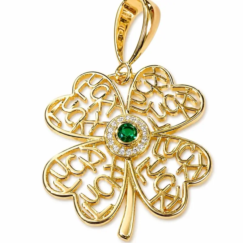 Unisex 30cm Gold-Plated Clover Leaf Pendant, Lucky Charm for Daily Wear Costume Jewelry