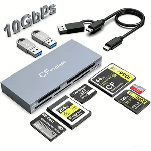 CFexpress Type B Card Reader 8 in 1, 10Gbps Multi CF Express Reader Adapter for CFexpress Type B/CF/XD/MS/TF/SD Memory Card Readers Hub with 2*USB Gen 3.2 Data Port for Windows//Linux/Android