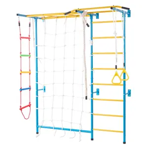VEVOR Indoor Jungle Gym for Toddlers,  7-in-1 Climbing Playset with Carbon Steel Swedish Ladder, Wall Ladder, Pull-Up Bar, Rope Ladder, and Gymnastic Rings, Supports 220 lbs, Multicolor