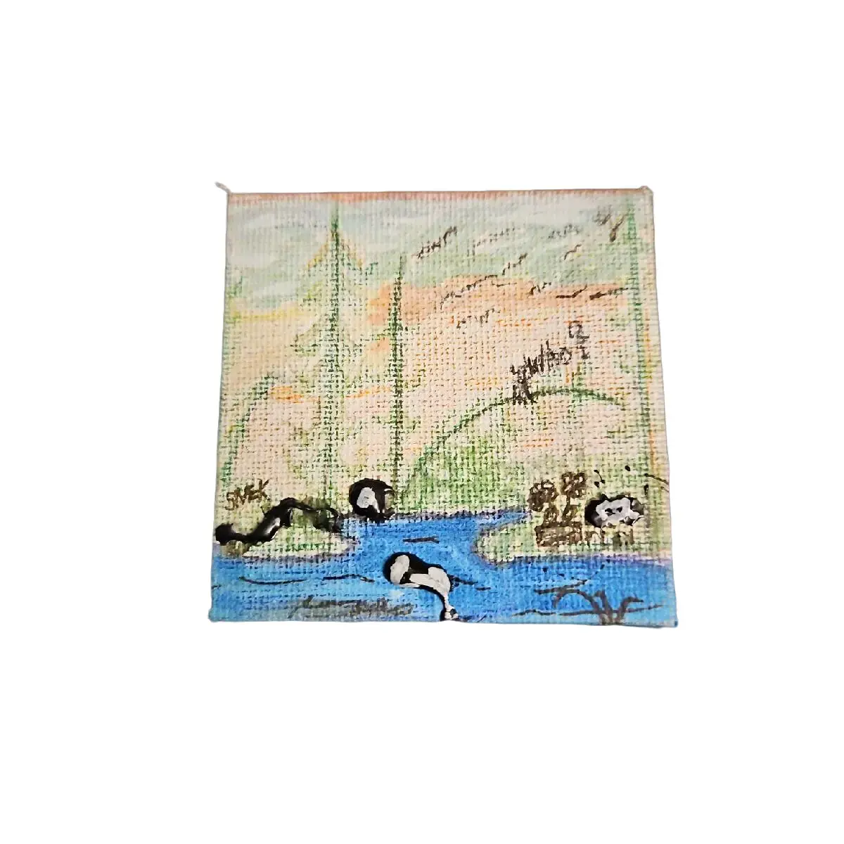 Mini Painting on Canvas with Magnetic Backing for Easy Hanging