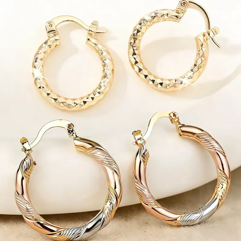 2 Pairs 14K Gold Plated Twisted Round Hoop Earrings, Minimalist Lightweight Copper Jewelry for Women & Men, Trendy Comfortable Hoops for Daily Wear, Wedding Party Summer Occasions and Birthday Gift, Earring Stacks Gold, Dainty Gold Earrings