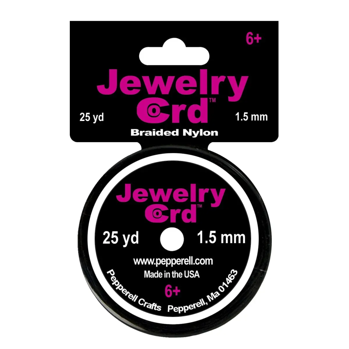Pepperell Braiding 454679 Shiny Cord, 1.5 mm x 25 yd, Black - DIY Beading & Jewelry Making Supplies for Beadmaking, Jewelry Craft