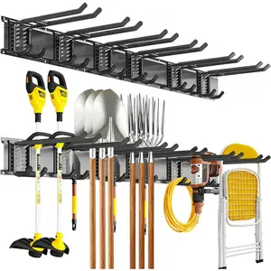 48-Inch Heavy Duty Garage Wall Organizer – Alloy Steel Tool Rack with 6 Adjustable Rubber-Coated Hooks for Garden Tools, Shovels, Rakes & Equipment