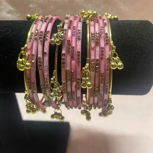 Elegant Ghungroo 12 Bangle Sets & 4 gold tone pieces  Chooda with Hanging Charms | Festive Indian Kangan