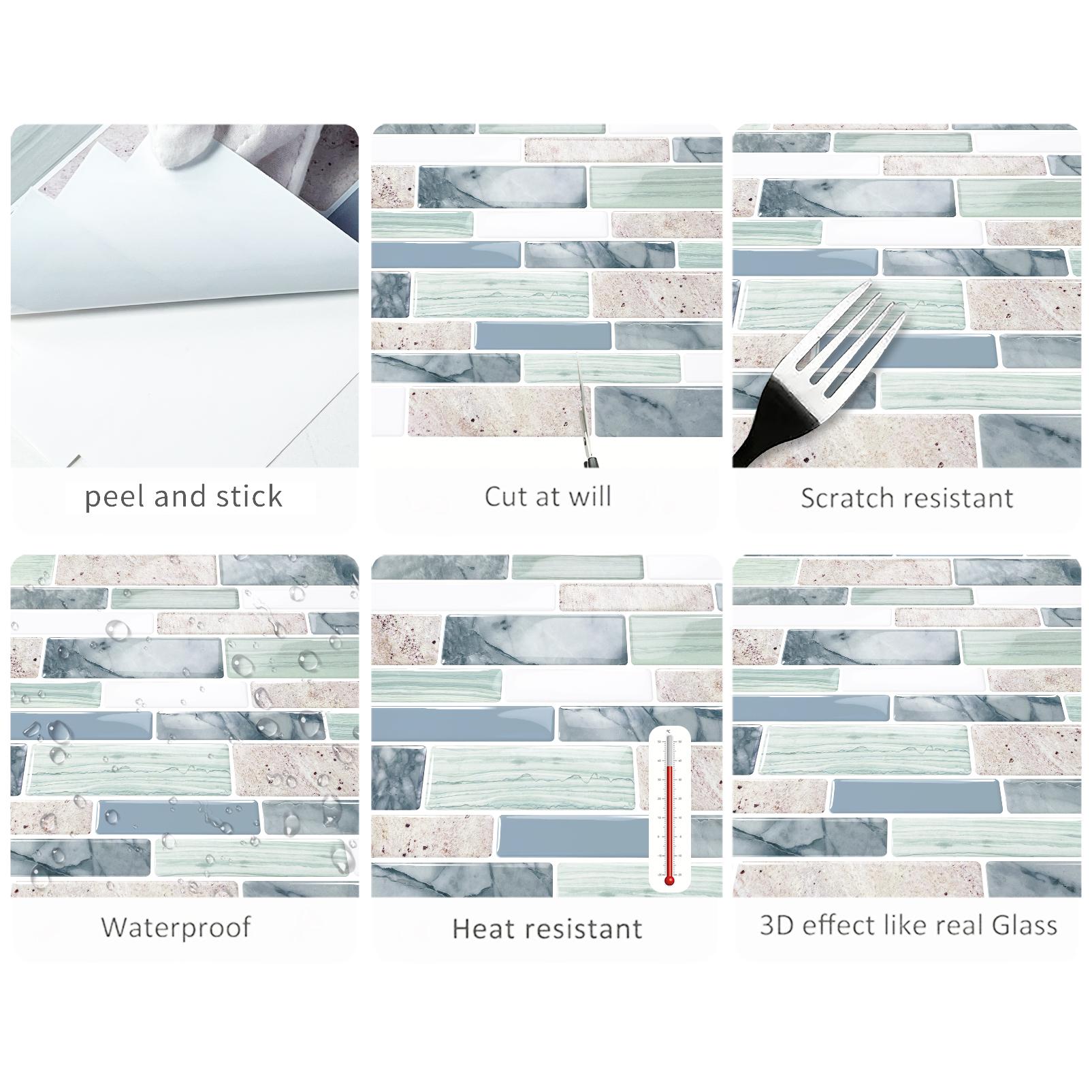 DEWOO Self-Adhesive Tile Decals — Decorate and Protect Your Backsplash | Grid Design | Elevate Your Space | Rental-Friendly Wall Decor ，KitchenMakeover，DIYProject（Pack of 10）