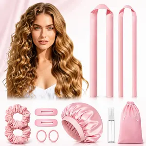 11Pcs Heatless Hair Curling Set, Satin No Heat Curling Rods Kit with Bonnet, Scrunchies, Hair Clips, Hair Ties, Storage Bag & Spray Bottle, Overnight Curlers for Natural Waves, Soft Curls & Volume, Sleep-Friendly Hair Styling Tools for Women & Girls