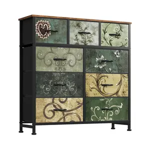 White Iron Fabric Storage Tower with 9 Drawers Elegant Bedroom Organizer Chest of Drawers with Wooden Top for Living Rooms & Kids' Bedrooms