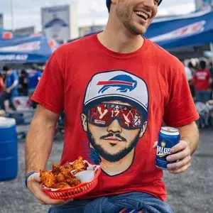 Josh Allen Face Buffalo Bills Tee Shirt - Red Graphic T-Shirt for Football Fans