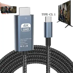 USB 3.1 Type-C to HDMI HDTV Adapter Cable, 4K HD Display, 2m/6.6ft, USB-Powered, No Battery, Direct Phone to TV/Screen/Projector Connection, No WiFi or Software Needed