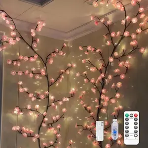 Cherry Blossom Tree Branch Lights for Wall,Cherry Enchanted Willow Vine Lights,with 48 LED and 8 Lighting Modes,Remote Timer,for Bedroom Wall Doors Windows Wedding Christmas Holiday
