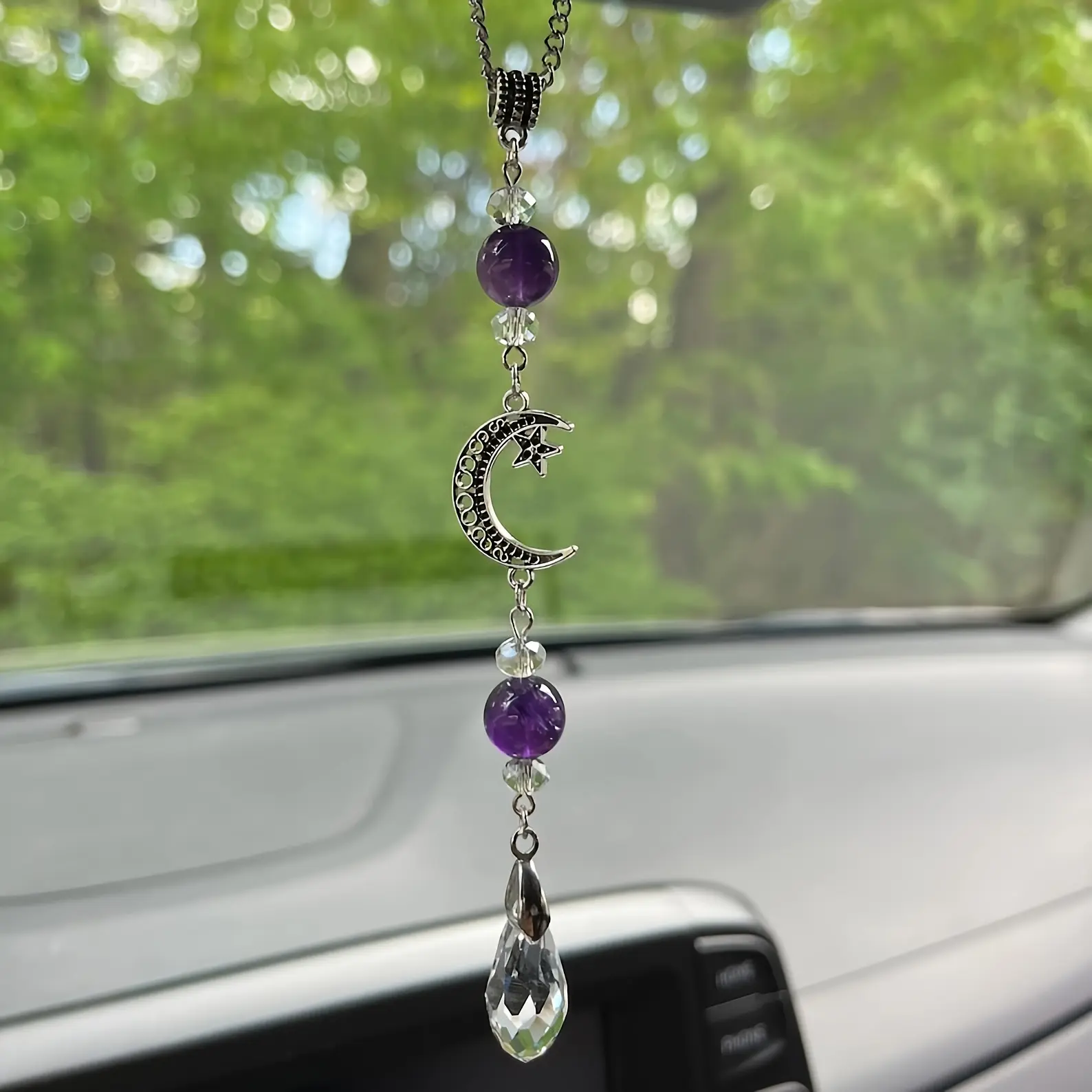 Mystical Star Moon Obsidian Car Pendant, Witchy Crystal Dreamcatcher, Bead Tassel Amulet, New Car Blessing Gift, Car Hanging Decoration, Car Interior Decoration, Car Interior Ornaments, Automotive Decoration, Car Interior Decorative, Car Decorations