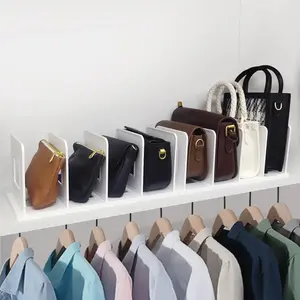 Adjustable 10 Divider Purse Organizer for Closet Shelf, White Shelf Divider Storage Organizer for Purse and Handbag Closet Shelves