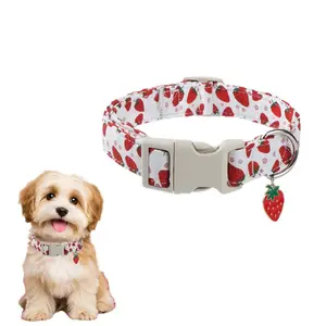 Pink strawberry dog collar, a sweet strawberry-patterned collar for spring and summer, suitable for small, medium and large dogs for girls