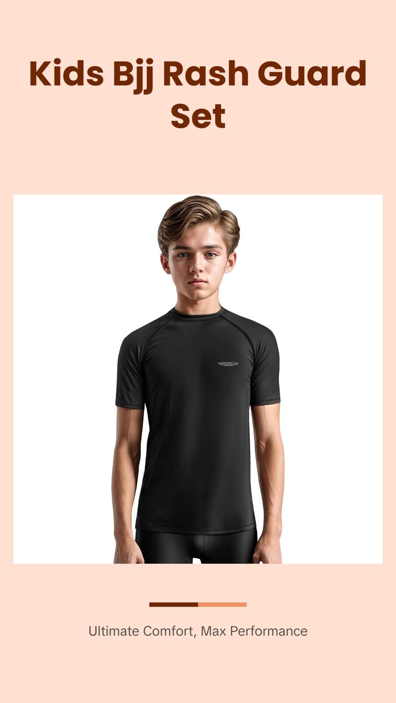 Exxact Sports Kids BJJ Rash Guard Short Sleeve, Ranked No Gi Jiu Jitsu Compression Shirt for Boys & Girls for MMA, Wrestling - (Black) Activewear