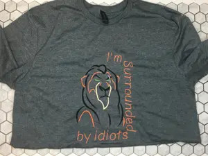Blacque Unicorn Imagery 'I'm Surrounded by Idiots' Tee - Playful Sarcasm Design Featuring Lion King Villain Scar - Casual Top for Fans Embroidered Shirt