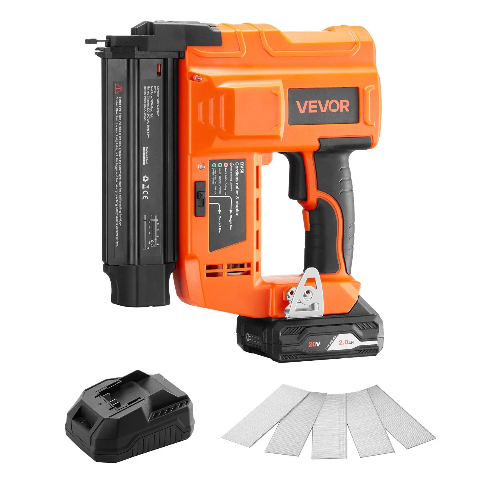 VEVOR 18-Gauge Cordless Brad Nailer, 20V Power Lithium Ion Nail Gun with 2.0 Ah Batteries, Charger, 500 Pcs Nails, Adjustable Nailing Depth for Home Improvement, Woodworking