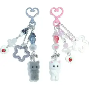 Cute Pink Keychain,Fuzzy Cat Keychain Aesthetic Y2K KeychainStylish KeychainsAccessories