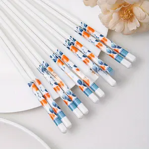 [Gift box 5 pairs] China bone kapok chopsticks high temperature resistant ceramic glaze easy to clean paint-free wax-free household Cutlery Tableware