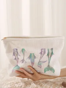 Mermaid Tail Print Makeup Bag, Cute Cartoon Style, Lightweight Multi-Functional Fashion Casual Cosmetic Pouch, Travel Organizer