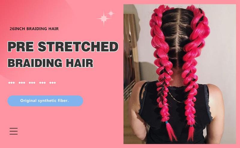 Hot Pink Braiding Hair Pre Stretched 2 Packs Box Braids Hair Extensions 26 Inches Synthetic Pre Stretched Braiding Hair