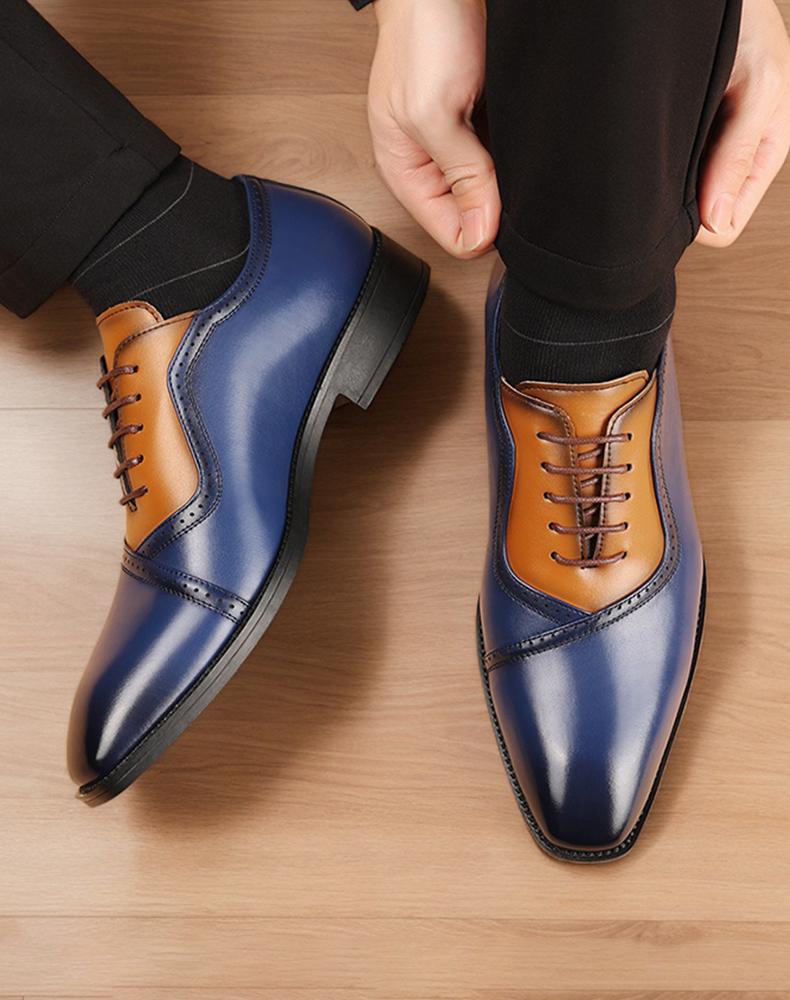 Men's Two-Tone Brogue Oxford Dress Shoes, Blue & Brown Formal Leather Shoes68625 Men's Two-Tone Brogue Oxford Dress Shoes, Blue & Brown Formal Leather Shoes68625