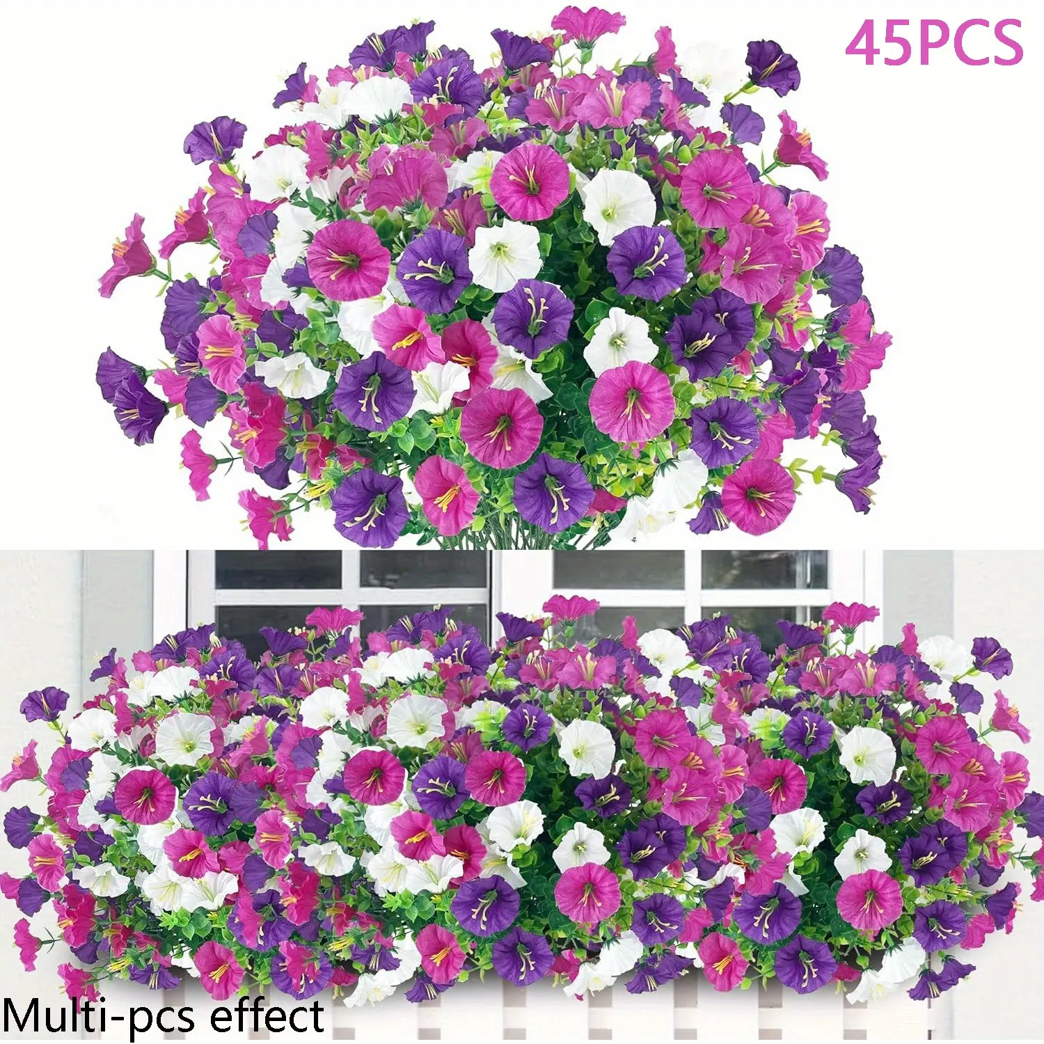 45pcs Artificial Low Petunias, Decorative, Artificial Mixed Flower, Weather-Resistant, Vibrant Colors, High-Quality Plastic, Ideal for Balconies, Weddings, Events, Artificial Decorative Flowers
