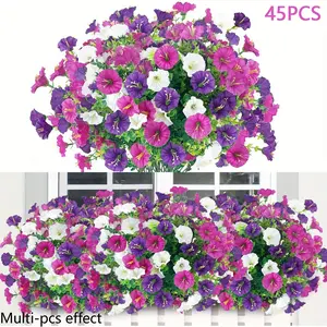 45pcs Artificial Low Petunias, Decorative, Artificial Mixed Flower, Weather-Resistant, Vibrant Colors, High-Quality Plastic, Ideal for Balconies, Weddings, Events
