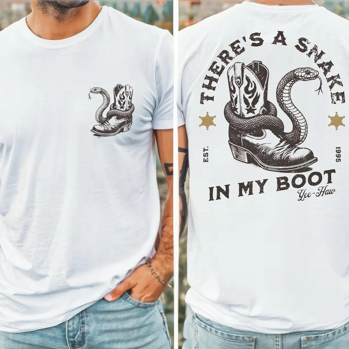 Woody Park Hopper T Shirt | Toy Story Inspired Graphic Tee | Funny Dad Shirt "There's A Snake In My Boot" Shirt, Unisex Short Sleeve Tee, Graphic Round Neck Tee
