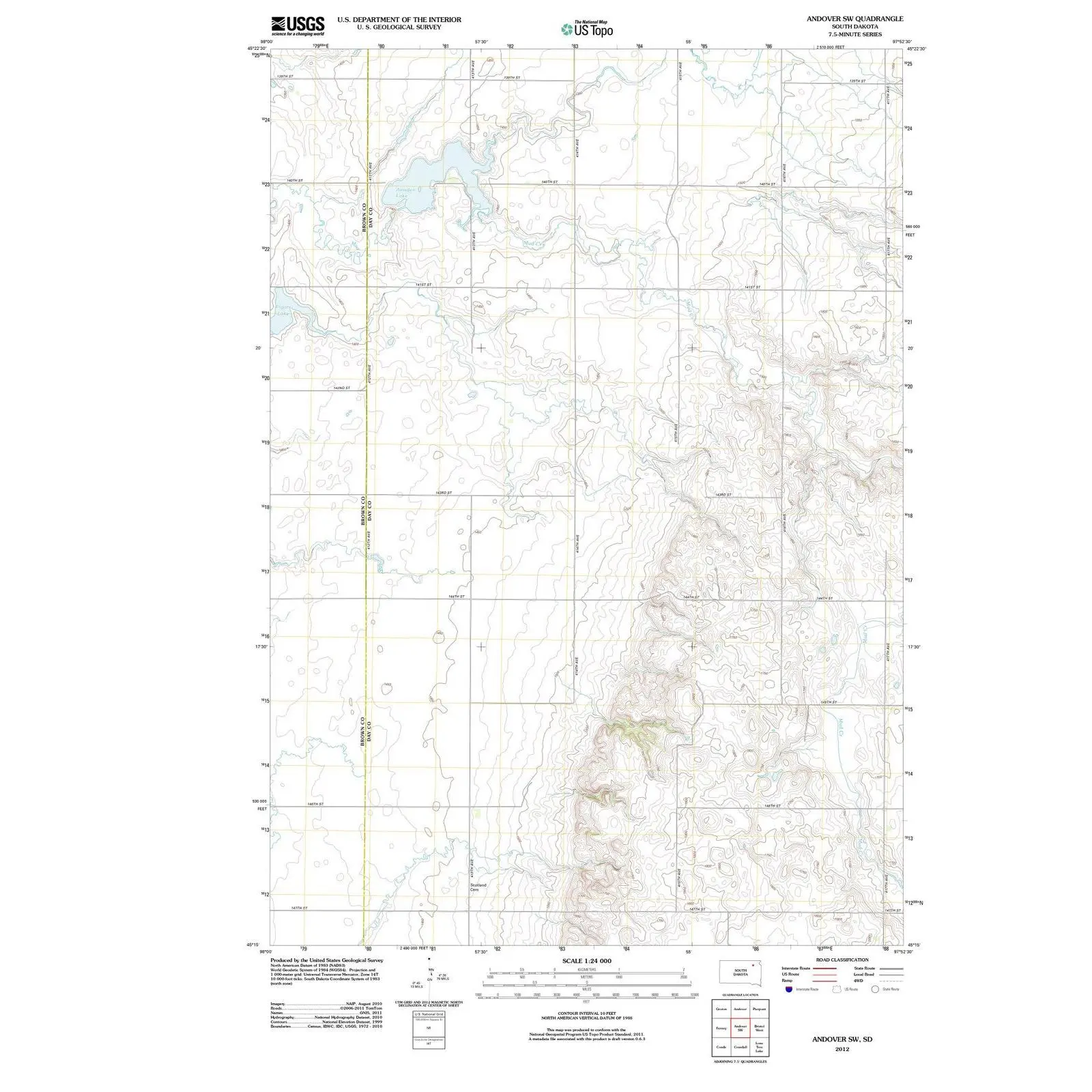 Andover SW South Dakota USGS Topographic Quadrangle Map, 2012, 1:24000