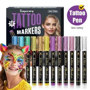 Temporary Tattoo Markers for Skin, 10/15/30 Colors Body Markers,Tattoo Pens,Tattoo Stencils,Flexible Brush Tip, Bright colors, Face Paint Kit Cosmetic Quality,Halloween makeup