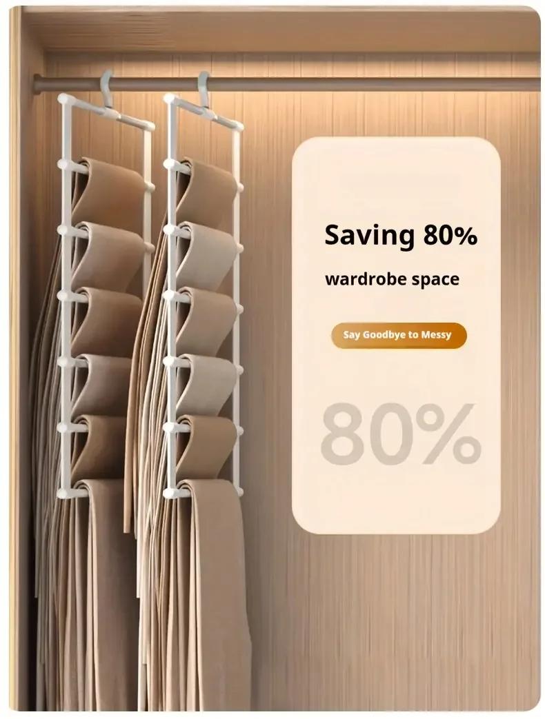 Multi functional pants rack, cloud ladder hanging, folding pants rack, stainless steel pants clip, multi-layer seamless storage