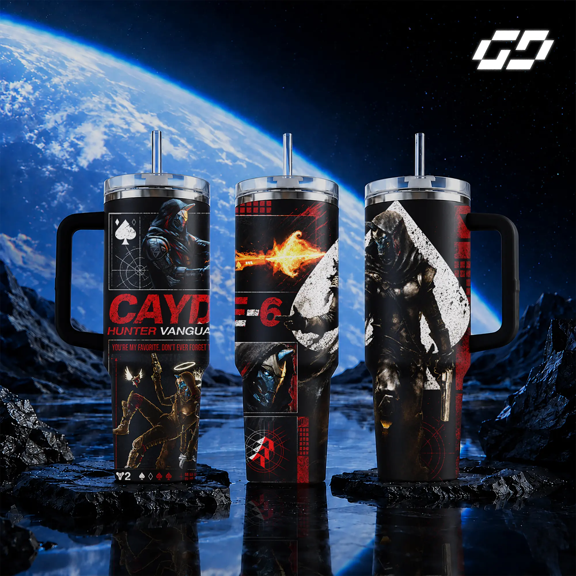 Destiny 2 Cayde-6 Hunter Vanguard 40oz Tumbler with Handle & 20oz Skinny Mug, Insulated Stainless Steel Coffee Cup, Ace of Spades Gamer Merch, Gift for Fans, Leak-proof Water Bottle with Straw