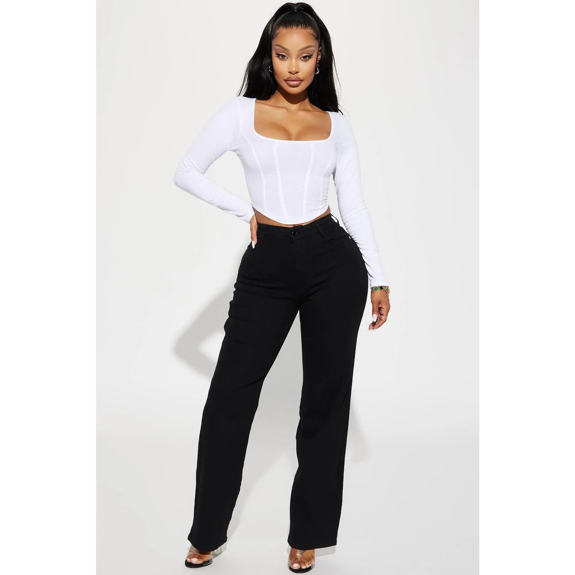 Simply Basic Stretch Straight Jeans - Black