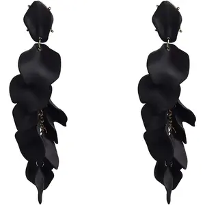Rose Petal Dangle Studs Earrings for Women Long Exaggerated Flower  Plated Dangling Drop Statement Floral Tassel Earrings