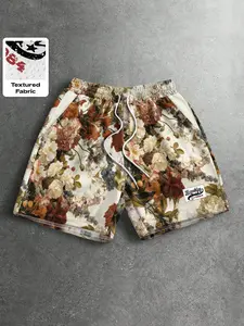 Men’s Vintage Floral Oil Painting Print Mesh Shorts Brooklyn 1984 Patch Elastic Drawstring Breathable Quick Dry Loose Casual Shorts for Summer Gym Basketball Retro Streetwear Aesthetic