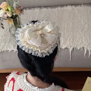 Dark Subculture Lolita Headpiece Gothic Mini Top Hat with Black Lace Bowknot Stylish Hair Accessory Baby Knotted Headband