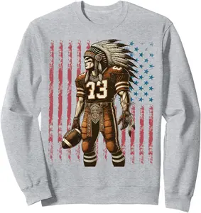 Indian Native Player Football American Vintage Us Flag Art Sweatshirt
