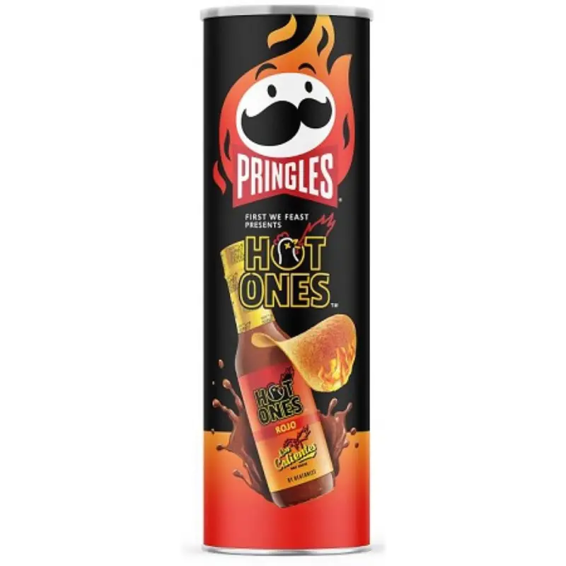 3-Pack Pringles Hot Ones Rojo Crunchy Cholesterol-Free Ambient Potato Chips - Rare Limited Edition Spicy BBQ Heat Gourmet Snacks, 5.5oz Bulk Wholesale Box for School Lunches, Party Snacks, Watch Parties