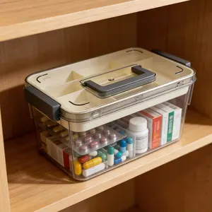 1 large-capacity plastic multi-layer medicine first-aid storage box with a snap-on lid and handle - portable medicine storage box, suitable for storage at home, during travel, in households and offices, Clear Storage Box