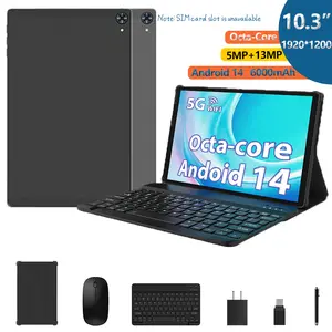 Android 14 Tablet, 10.3" HD IPS, Octa-Core, 5G WiFi, Face Unlock, 6000mAh Battery, with Keyboard, Mouse, Stylus & Case
