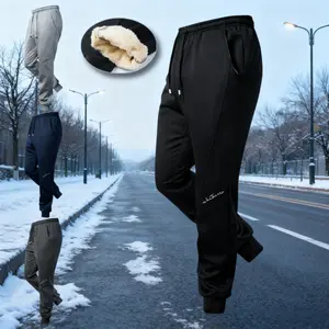 Men's Winter Lamb Fleece-Lined Thick Pants - European-American Casual Comfy Fashion, Plain Casual Fitted Trousers, Cuffed Ankle Sporty Design, Double Warmth Non-Bulky, Ideal for Daily Commuting & Motocross