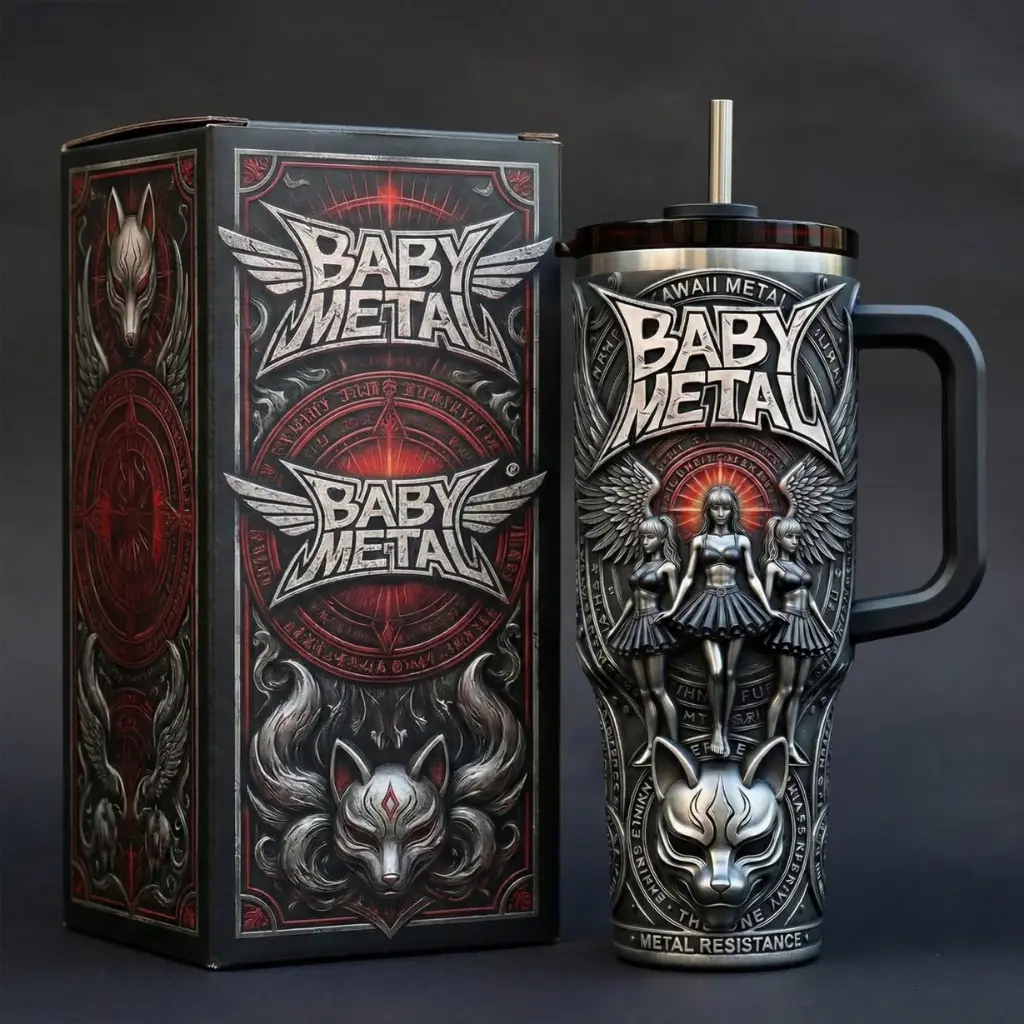 BABYMETAL 40oz Tumbler With Handle, Premium Vacuum Insulated Stainless Steel Travel Mug, Japanese Heavy Metal Band Collector's Edition Gift for Fans