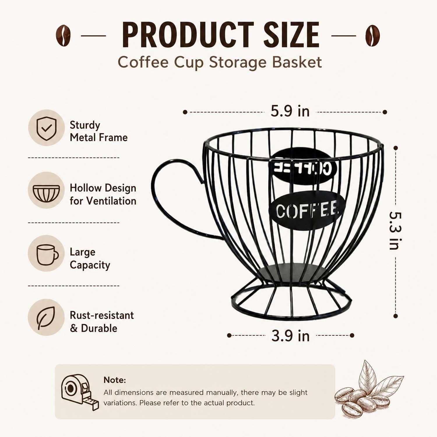 Metal Coffee Capsule Storage Basket Cup Shape Wire Coffee Pod Holder Countertop Coffee Organizer for Cup Coffee Station Decor