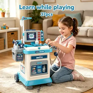 37Pcs Doctor Toy Set with Cart, Costume & Stethoscope, Pretend Play Medical Kit for Kids 3-5 Years Old, Role Play Toys for Boys & Girls, Educational Christmas Birthday Gift