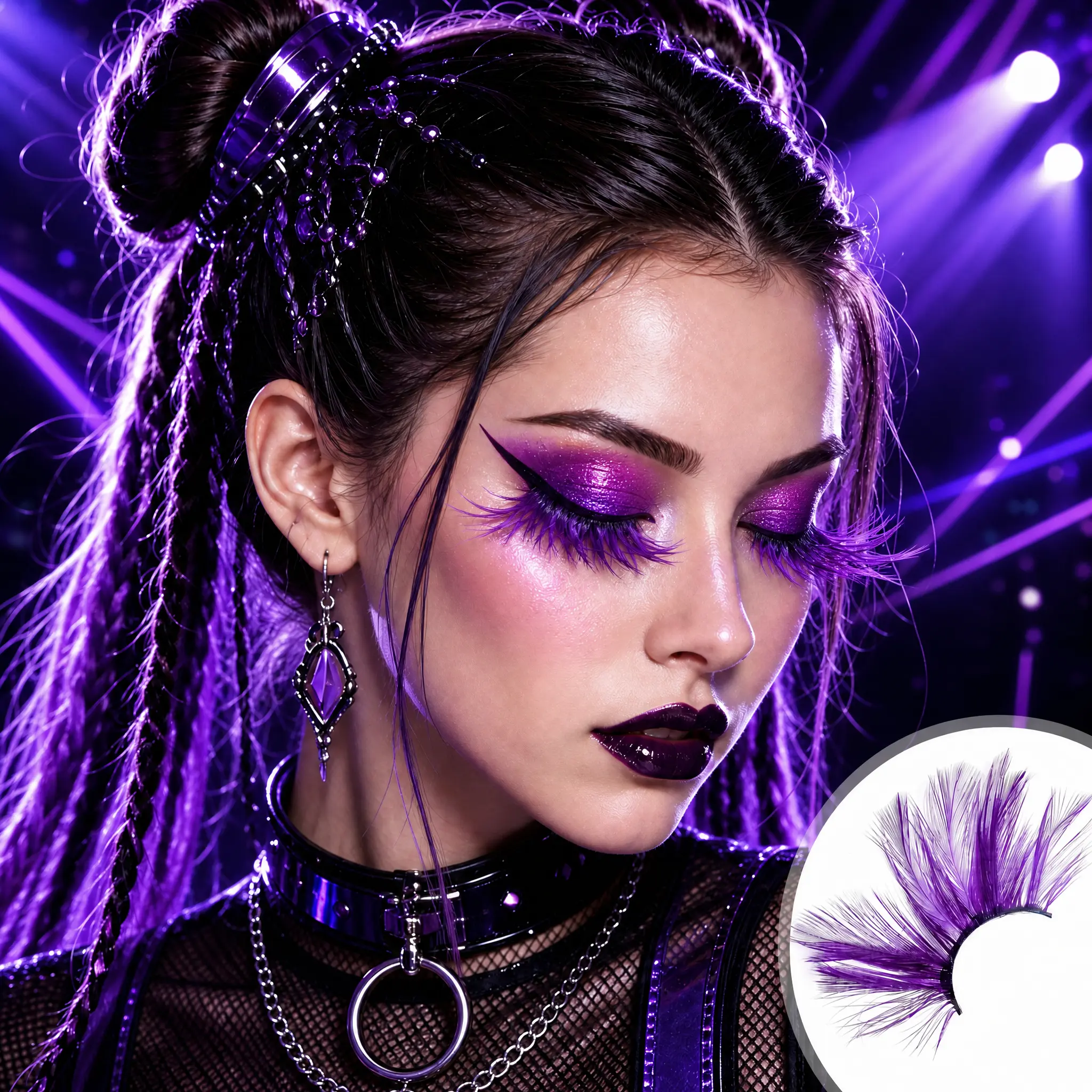 Purple Spike Feather Eyelashes Anime — Dark Fantasy False Lashes for Gothic Lolita, Cosplay, Alt Festival