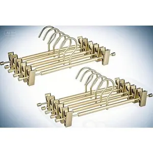 "Premium Matte Gold Metal Pants Hangers, 12.2" Extra Smooth & Durable Swivel Hook, Lightweight Sturdy Rack for Trouser with 2 Adjustable Non-Slip Clips, Space-Saving Closet Organizer, Reusable Garment Hangers"