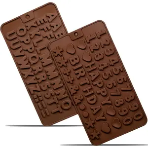 Silicone Letter and Number Chocolate Molds, 2 Pack Alphabets & Numbers Candy Baking Mold with Happy Birthday Cake Decorations Symbols-for DIY Chocolates, Candies or Fondant