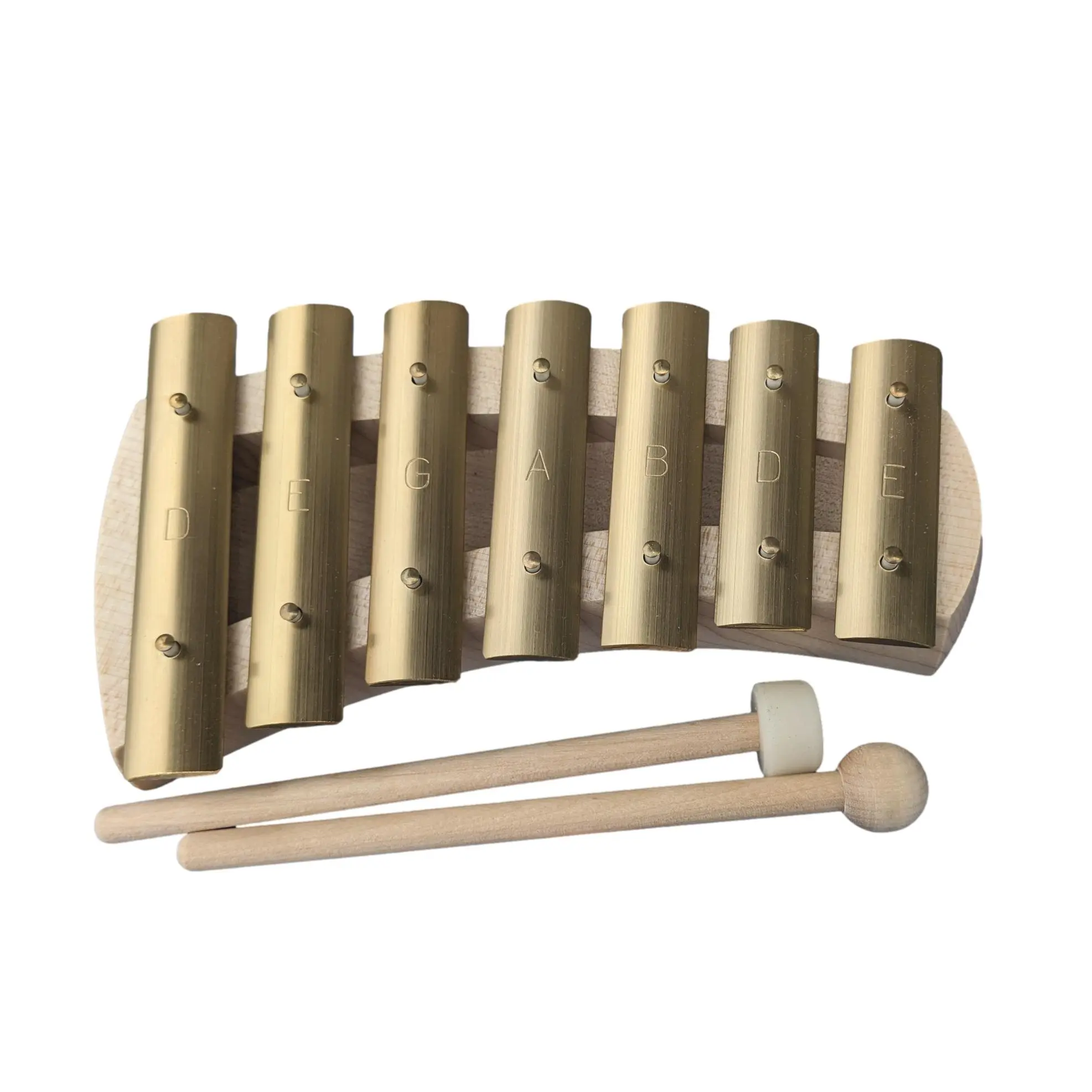 Auris Curved Pentatonic Glockenspiel D-E-G-A-B-d-e with Wooden Base and Brass Bars from Sweden