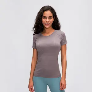 OCEAN Short Sleeve Women Yoga Top Soft Sports Shirt Stretchy Workout Shirt Womens Fitness Tops Seamless Gym Top