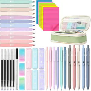 Four Candies 39 PCS Aesthetic School Supplies Set with 12 Pastel Highlighters, 5 Black Gel Pens, 6 Mechanical Pencils 0.5&0.7mm,No Bleed Smooth Writing,Student Stationery Kit,College Essentials,Back to School Must-Haves,Birthday Gift,Cute Pink summerwins